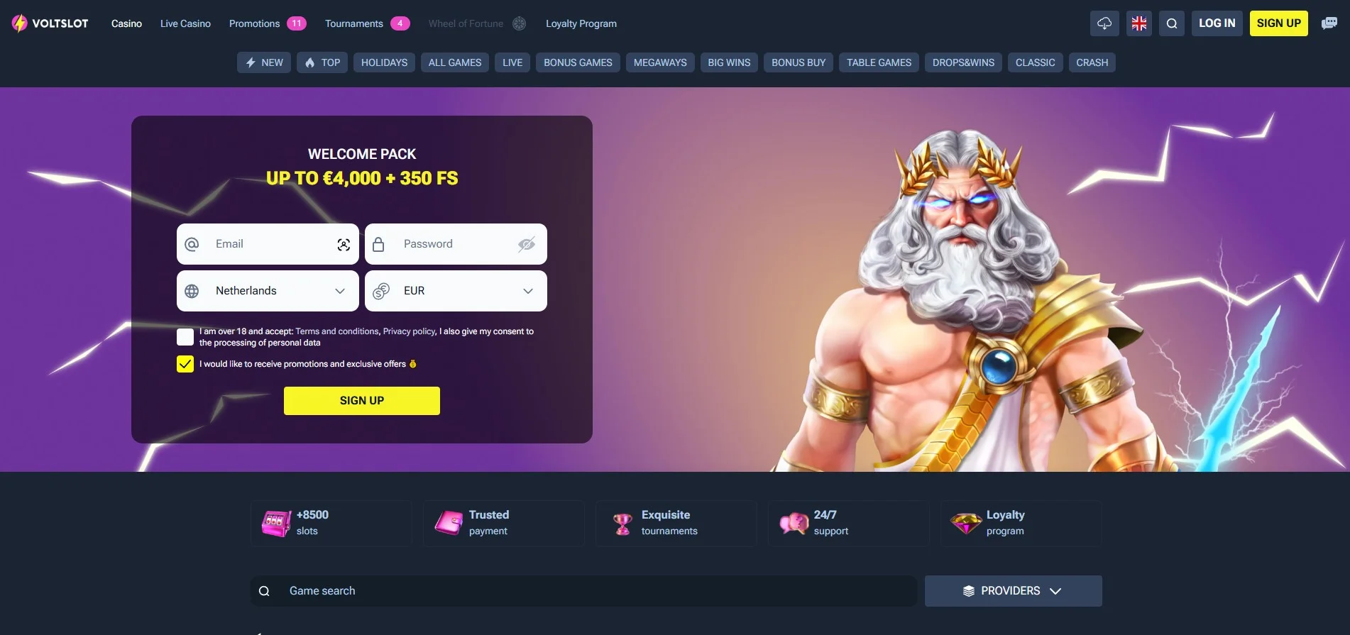Voltslotnl hoofdpagina overzicht screenshot